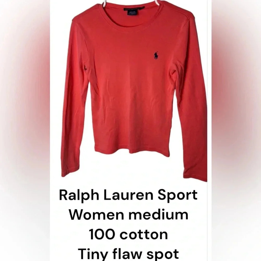 Ralph Lauren Sport top , sweater,long sleeve  Tshirt,coral ,med, elevated basic